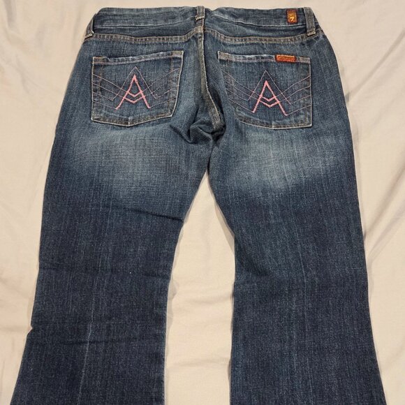 7 For All Mankind Jeans with Pink A Pocket - Original version - Size 28 Flare - Picture 1 of 6